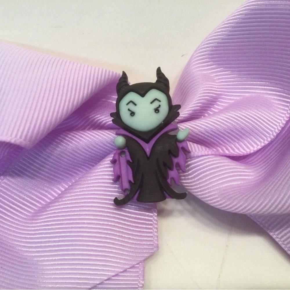 Disney Maleficent Hair Bow Clip Bling LRG 5” Purple Villain Barrette Pony Tail